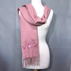 Sanrio Smiles My Melody Scarf Pink Embroidered Bows Fringe Kawaii Cute Japan‎